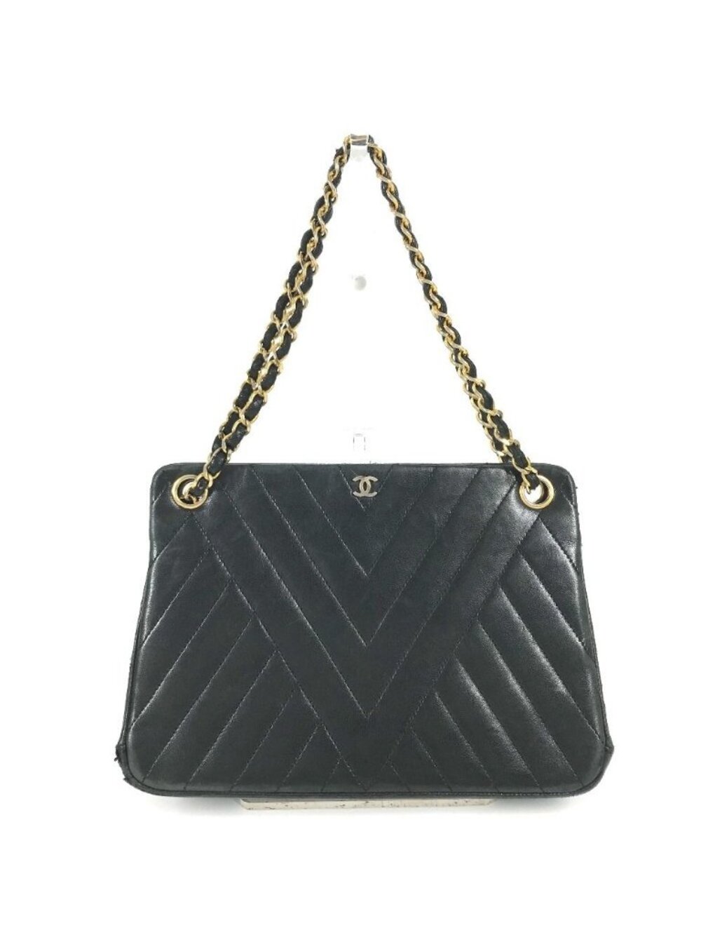 Chanel Shoulder Bag CC Logo Vintage Leather Black